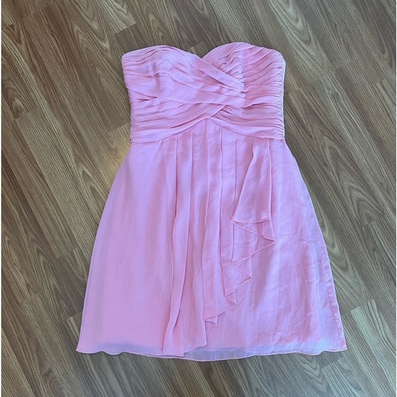 Davids Bridal Dress Strapless Crinkle Chiffon Cascade Bridesmaid - Picture 2 of 11